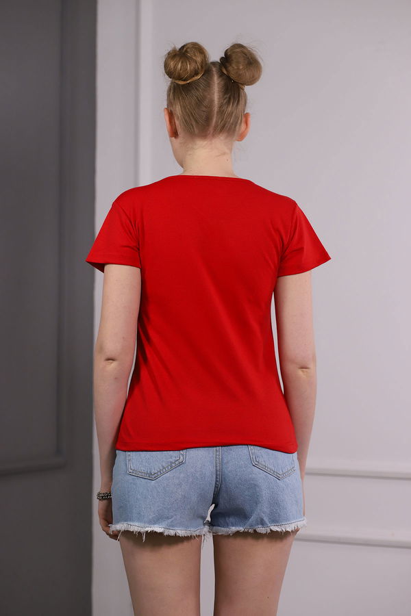 Kız Baskılı T-shirt Kırmızı Kız Baskılı T-shirt Kırmızı