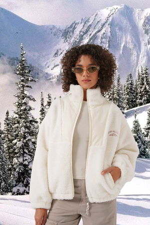 Gabria Baskılı Fermuarlı Peluş Mont EKRU Gabria Baskılı Fermuarlı Peluş Mont EKRU