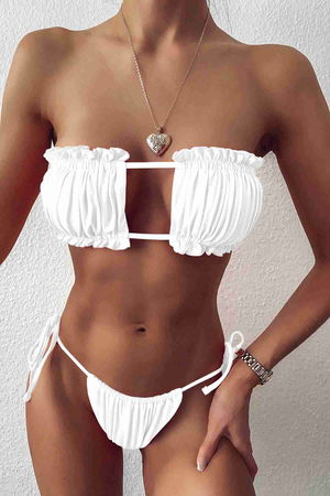 Angelsin Brezilya Model Büzgülü Bağlamalı Bikini Takım Beyaz Angelsin Brezilya Model Büzgülü Bağlamalı Bikini Takım Beyaz