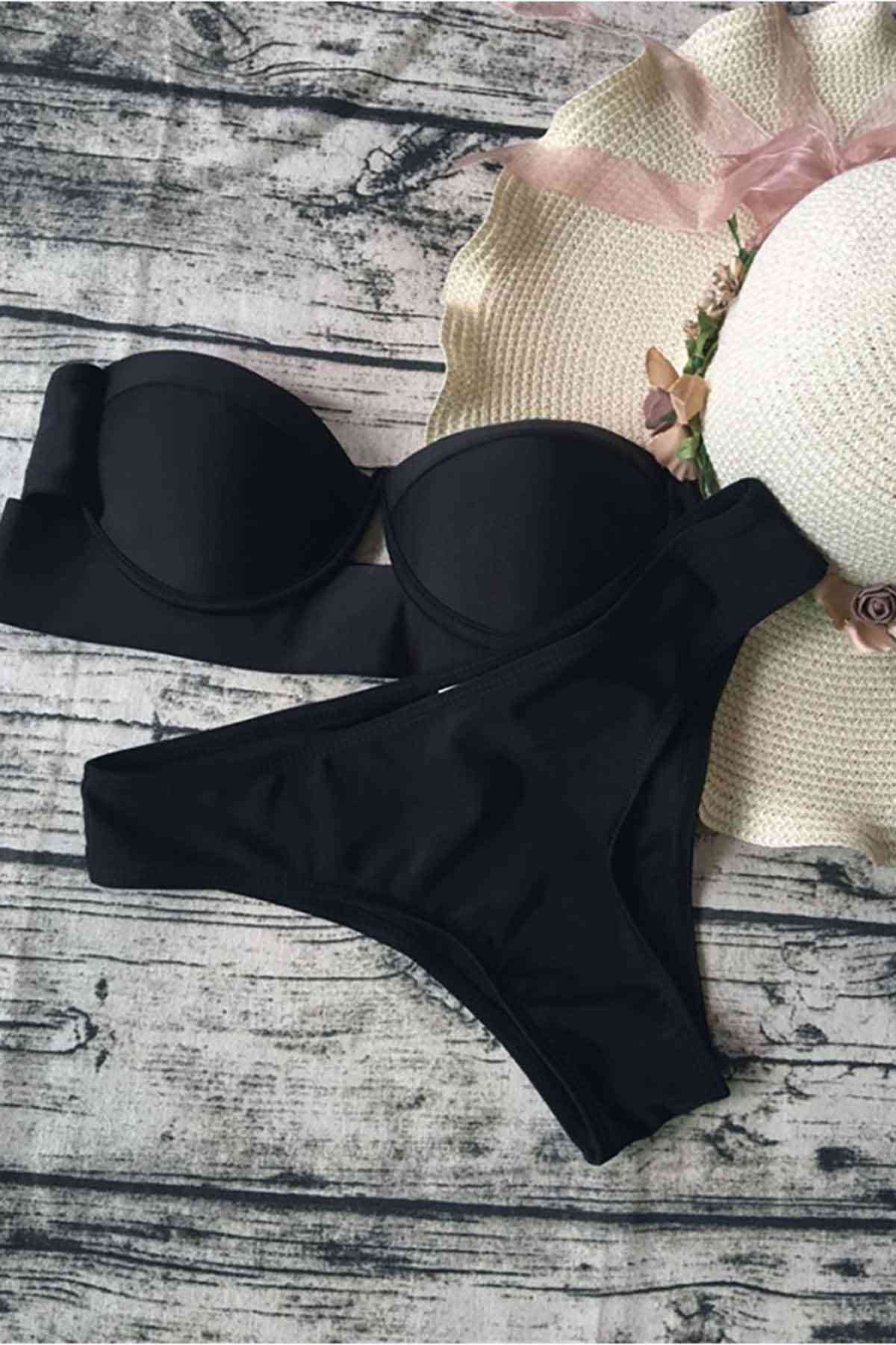 Angelsin  Straplez Bikini Takım Siyah