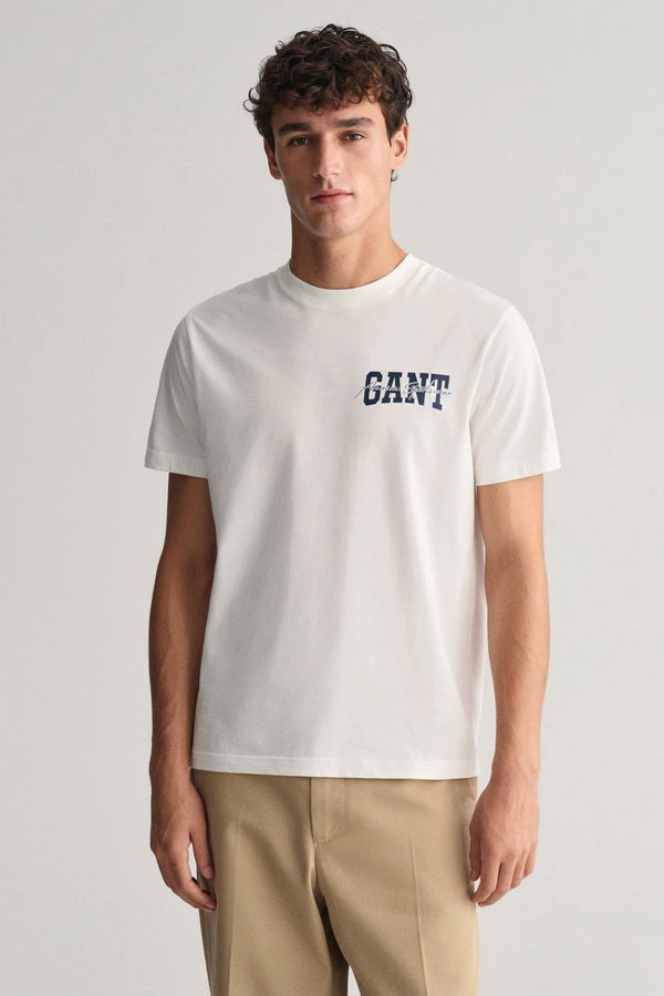 Gant Bisiklet Yaka Baskılı Erkek T-shirt KREM