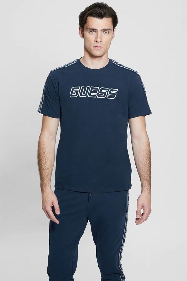 Guess Baskılı Erkek T-shirt Mavi