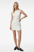 Koton Asimetrik Drape Detaylı A Kesim Bisiklet Yaka Kolsuz Mini Elbise Beyaz