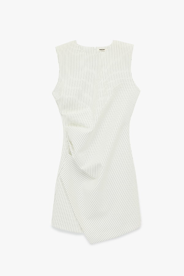 Koton Asimetrik Drape Detaylı A Kesim Bisiklet Yaka Kolsuz Mini Elbise Beyaz