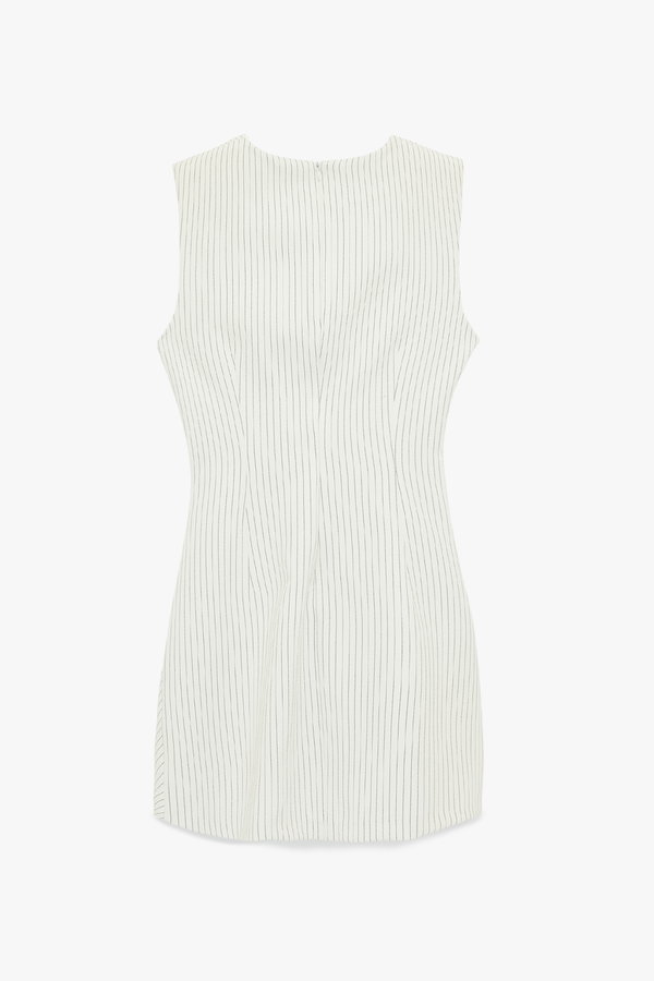 Koton Asimetrik Drape Detaylı A Kesim Bisiklet Yaka Kolsuz Mini Elbise Beyaz