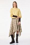 Koton Asimetrik Kesim Ekoseli Midi Etek BEJ