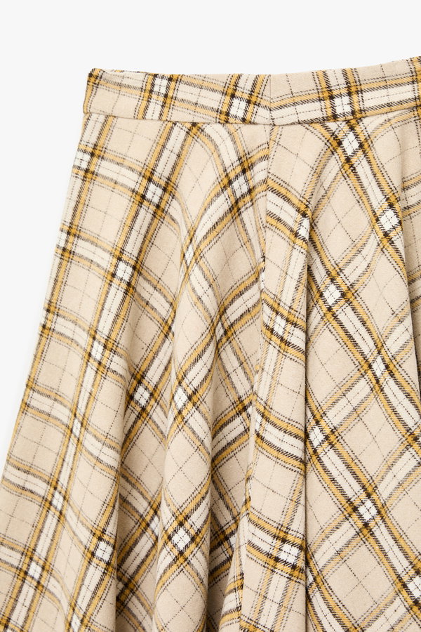 Koton Asimetrik Kesim Ekoseli Midi Etek BEJ