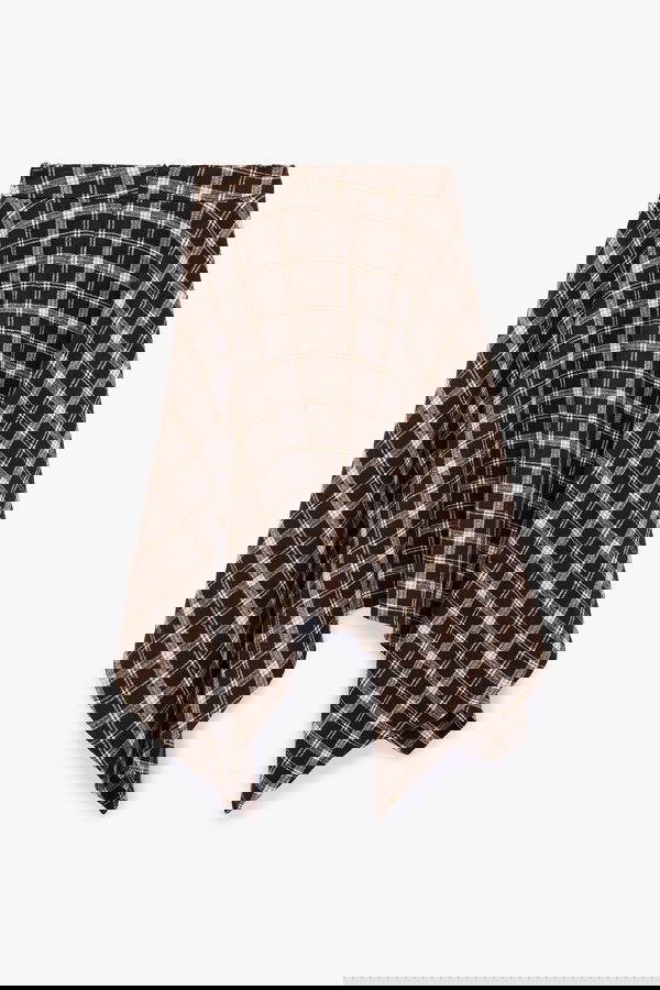 Koton Asimetrik Kesim Ekoseli Midi Etek KAHVE