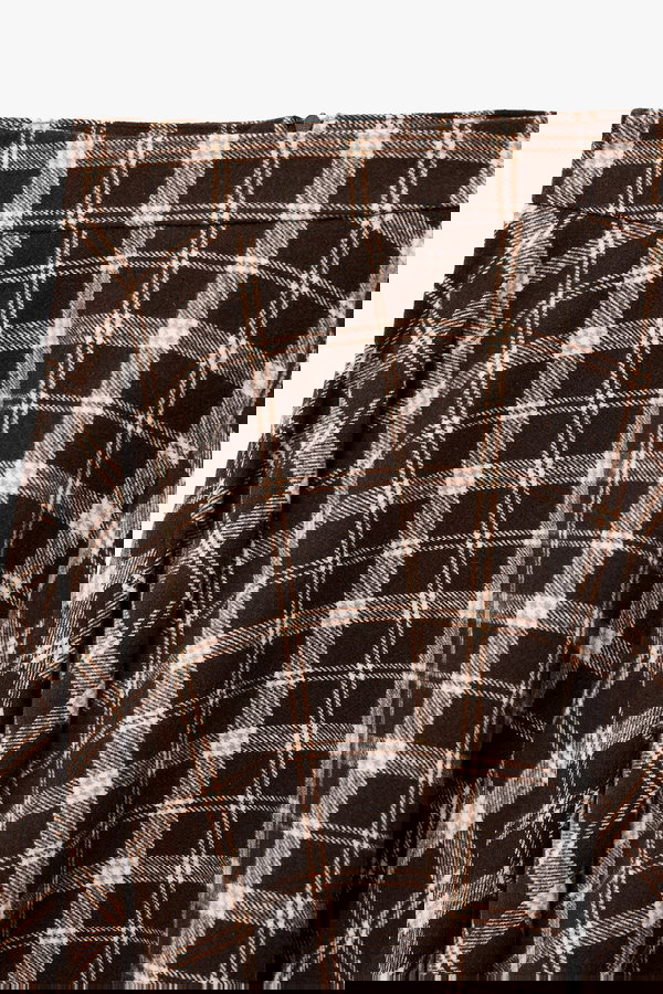 Koton Asimetrik Kesim Ekoseli Midi Etek KAHVE