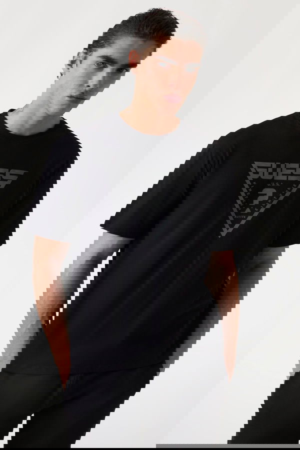 Guess Baskılı Erkek T-shirt Siyah