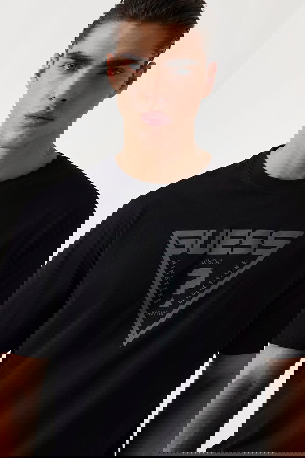 Guess Baskılı Erkek T-shirt Siyah