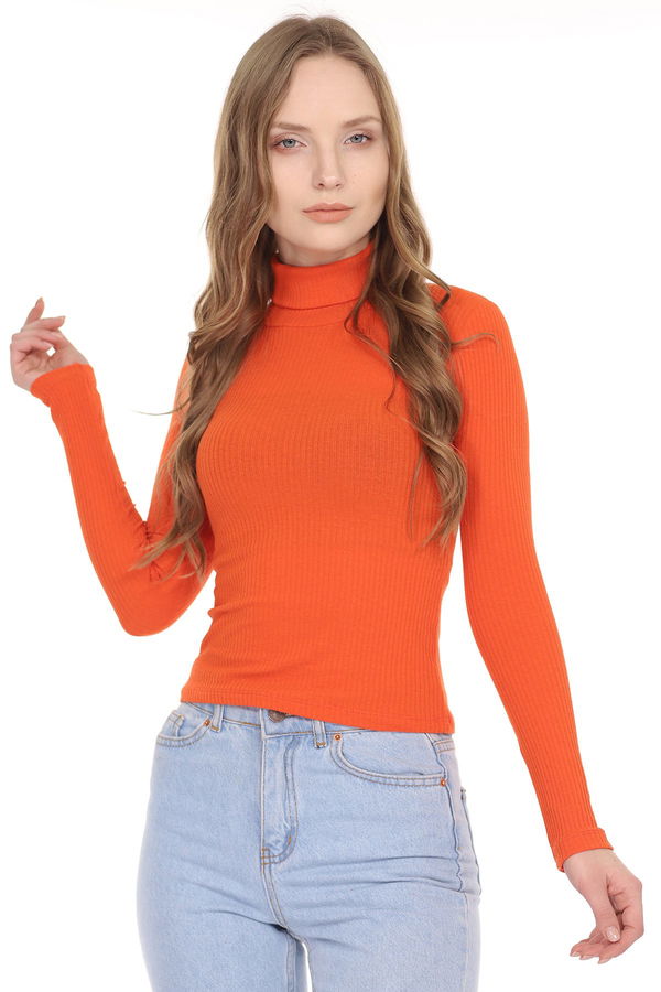 Balıkçı Yaka Fitilli Bluz ORANJ Balıkçı Yaka Fitilli Bluz ORANJ