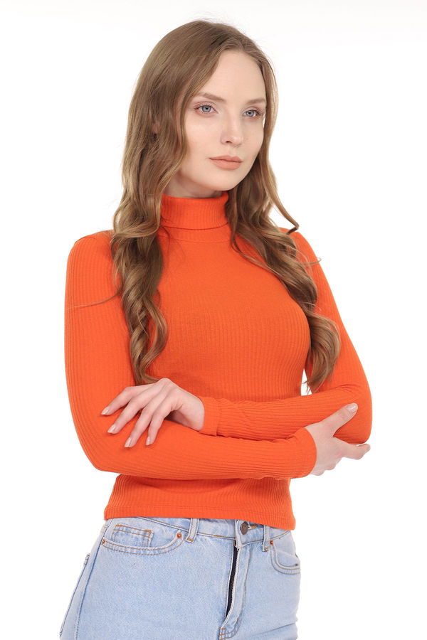 Balıkçı Yaka Fitilli Bluz ORANJ Balıkçı Yaka Fitilli Bluz ORANJ