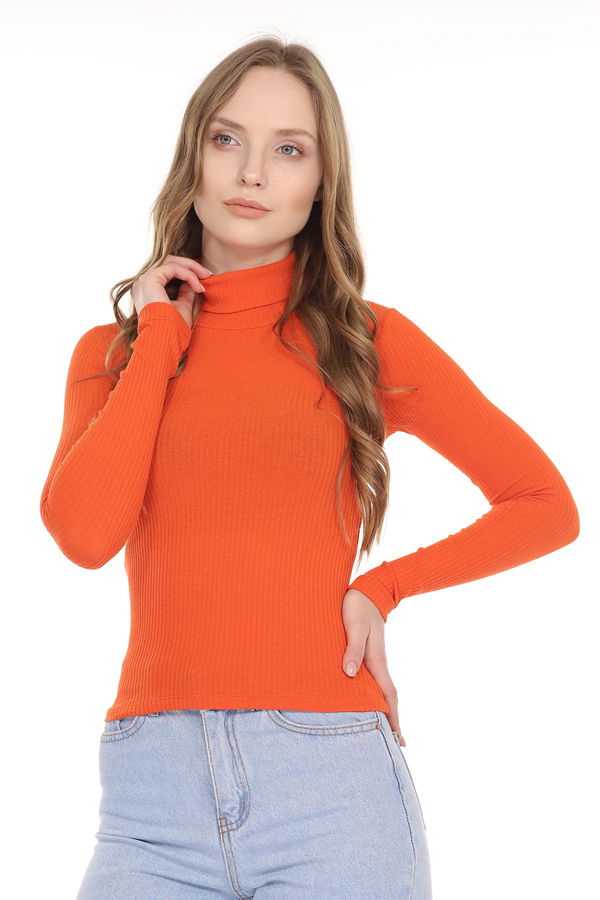 Balıkçı Yaka Fitilli Bluz ORANJ Balıkçı Yaka Fitilli Bluz ORANJ