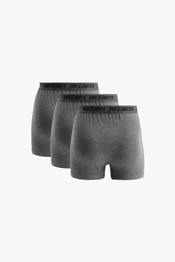 Koton Baskılı Bel Detaylı Pamuklu Basic 3lü Boxer Seti GRİ