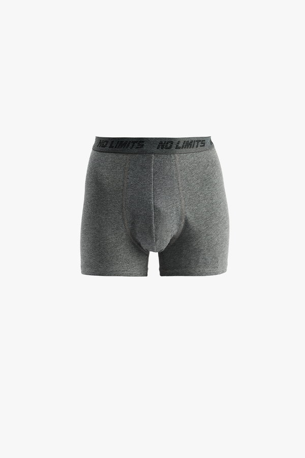 Koton Baskılı Bel Detaylı Pamuklu Basic 3lü Boxer Seti GRİ
