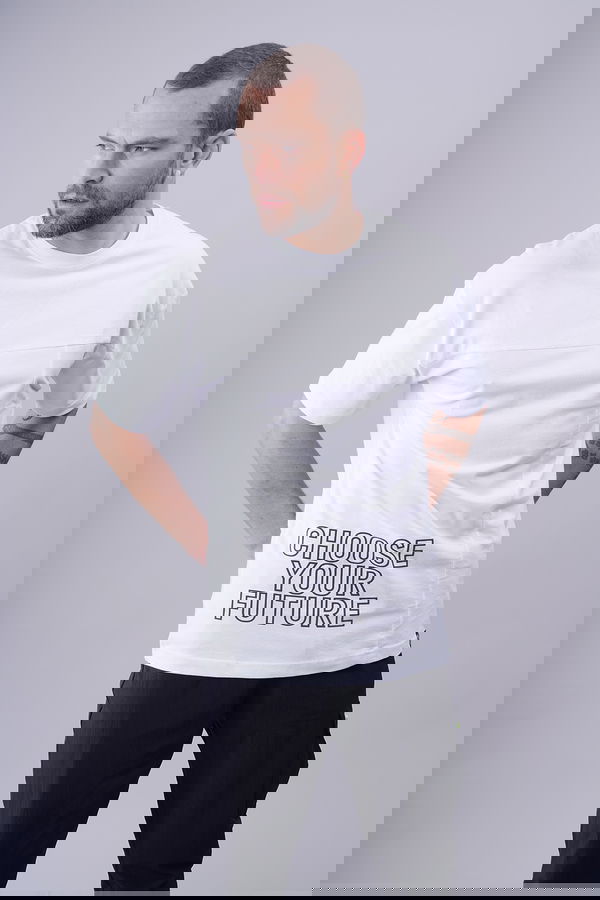 Baskılı Bisiklet Yaka Oversize T-shirt Beyaz Baskılı Bisiklet Yaka Oversize T-shirt Beyaz