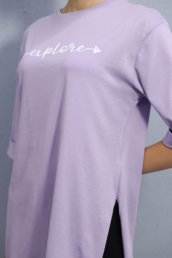 Kol Katlı Basklı T-shirt Kol Katlı Basklı T-shirt