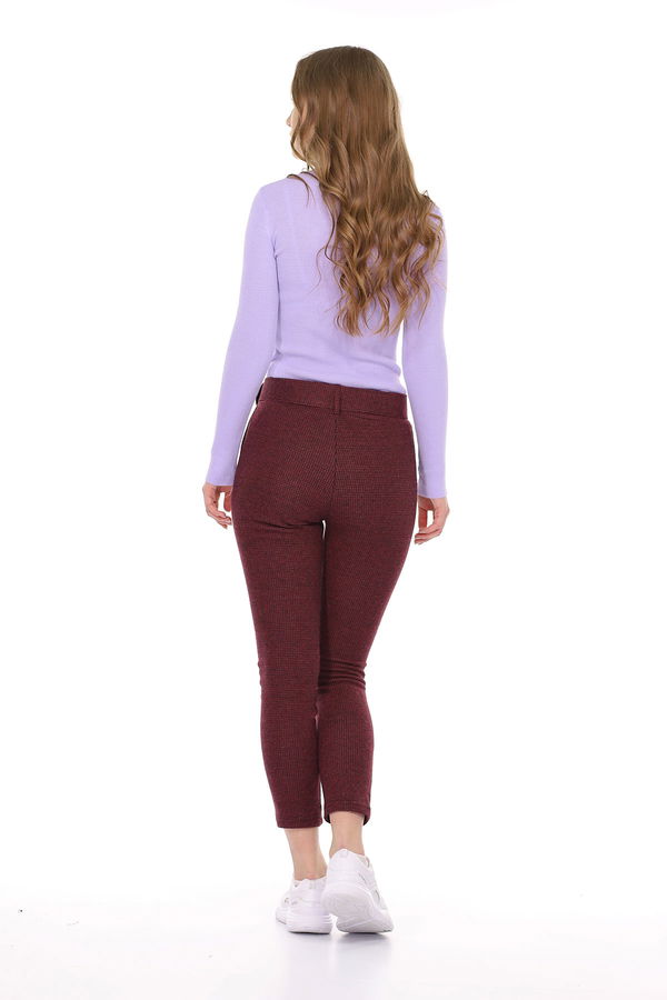 Bel Kemerli Ekose Pantolon BORDO Bel Kemerli Ekose Pantolon BORDO