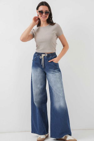 Gabria Bel Lastikli Bol Paça Jean Pantolon MAVI Gabria Bel Lastikli Bol Paça Jean Pantolon MAVI