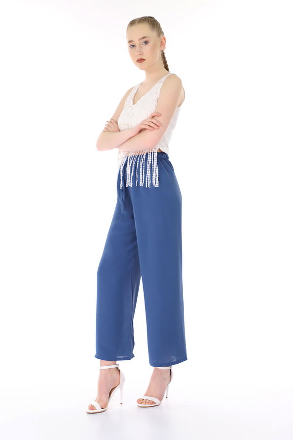 Bel Lastikli Bol Paça Pantolon Bel Lastikli Bol Paça Pantolon