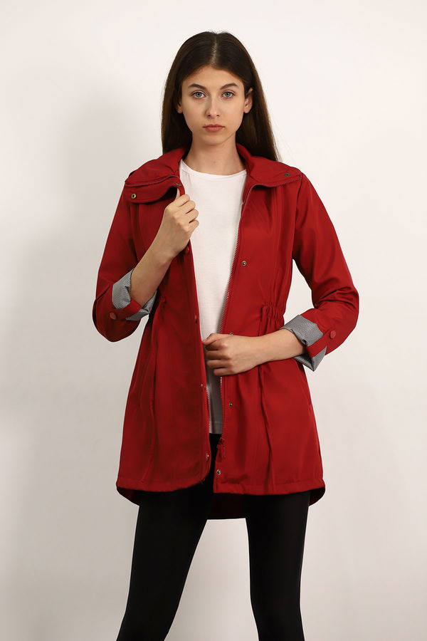 Bel Lastikli Trenchcoat BORDO Bel Lastikli Trenchcoat BORDO