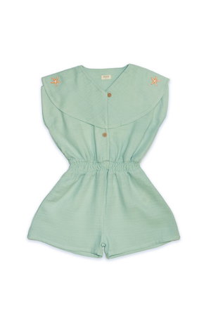 Belden Büzgülü Nakışlı Tulum MINT