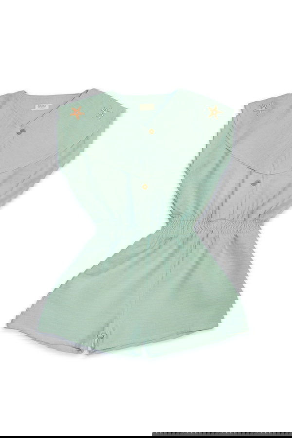 Belden Büzgülü Nakışlı Tulum MINT