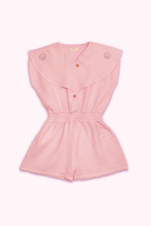 Belden Büzgülü Nakışlı Tulum PEMBE