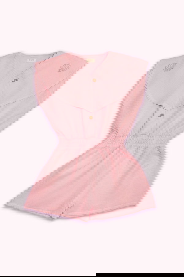 Belden Büzgülü Nakışlı Tulum PEMBE