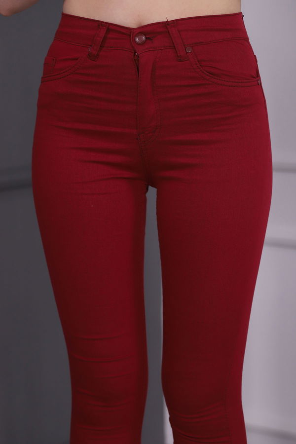 Bilek Boy Yüksek Bel Pantolon BORDO Bilek Boy Yüksek Bel Pantolon BORDO