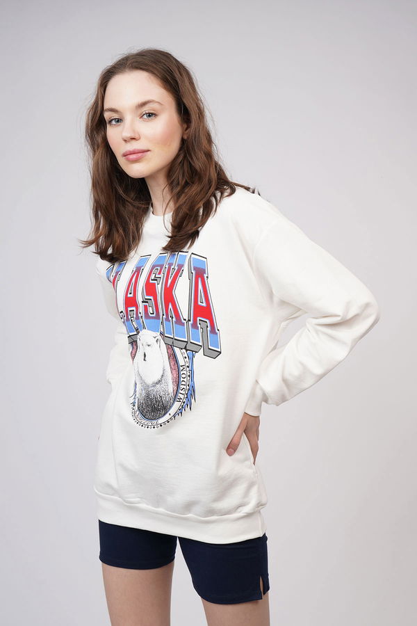 Bisiklet Yaka Alaska Baskılı Sweat Beyaz Bisiklet Yaka Alaska Baskılı Sweat Beyaz