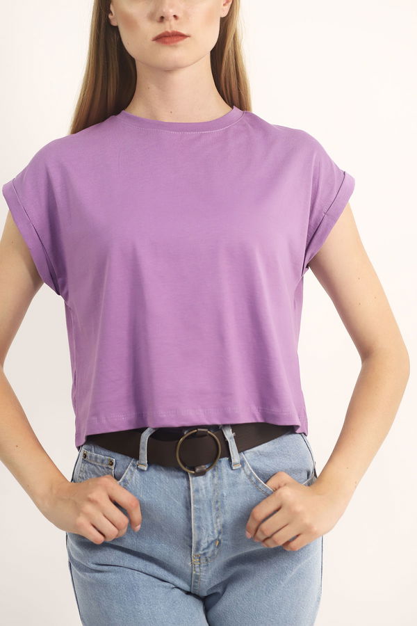 Bisiklet Yaka Mini T-shirt lila Bisiklet Yaka Mini T-shirt lila