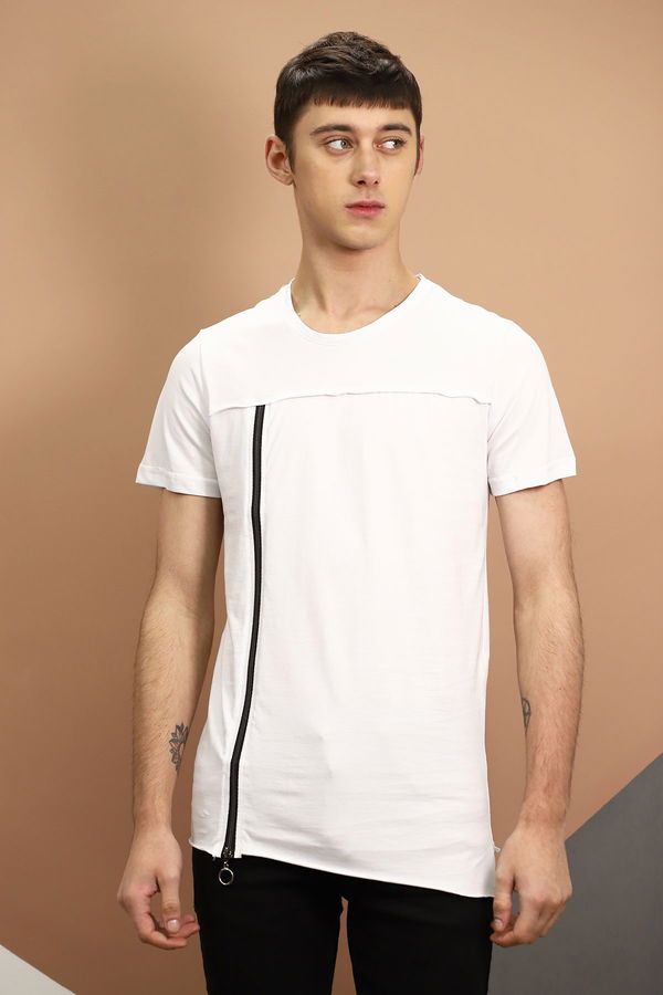 Yan Fermuarlı T-shirt Beyaz Yan Fermuarlı T-shirt Beyaz