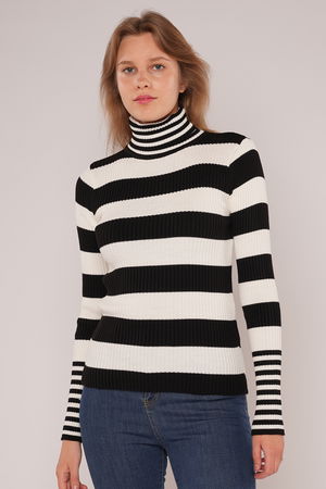 Gabria Boğazlı Çizgili Kazak SİYAH Gabria Boğazlı Çizgili Kazak SİYAH