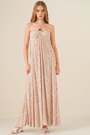 Gabria Boyun Bağlamalı Desenli Elbise Gabria Boyun Bağlamalı Desenli Elbise