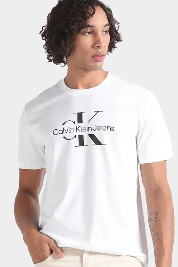 Calvin Klein Baskılı Erkek  T-shirt Beyaz