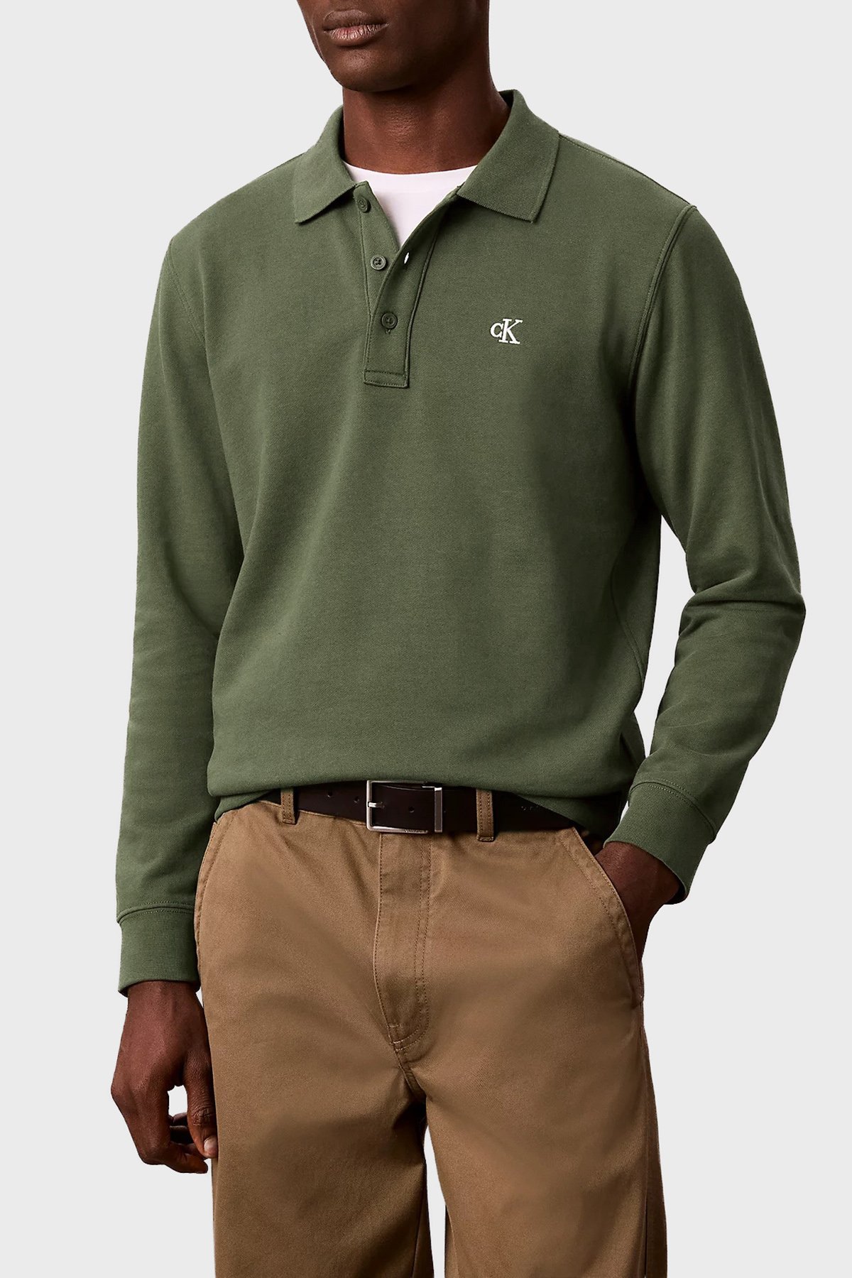 Calvin Klein Erkek Uzun Kollu Polo Yaka T-shirt HAKI
