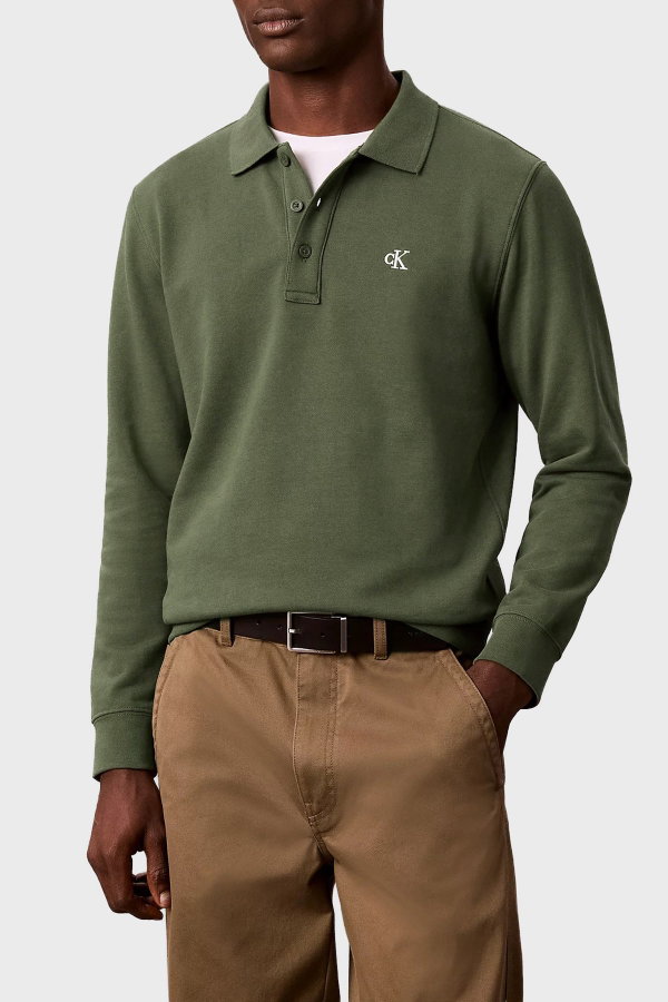 Calvin Klein Erkek Uzun Kollu Polo Yaka T-shirt HAKI