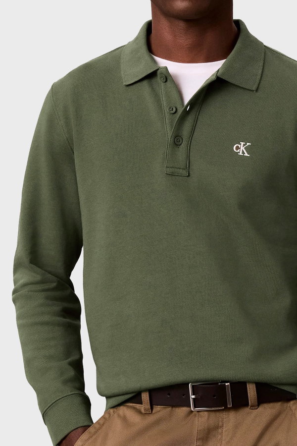 Calvin Klein Erkek Uzun Kollu Polo Yaka T-shirt HAKI