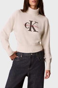 Calvin Klein Kadın Balıklı Yaka Kazak EKRU