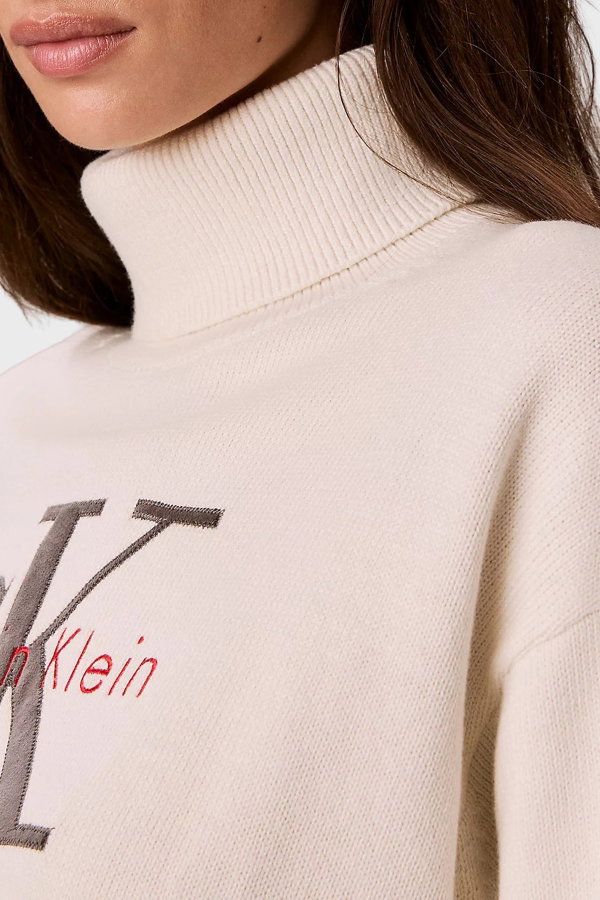 Calvin Klein Kadın Balıklı Yaka Kazak EKRU