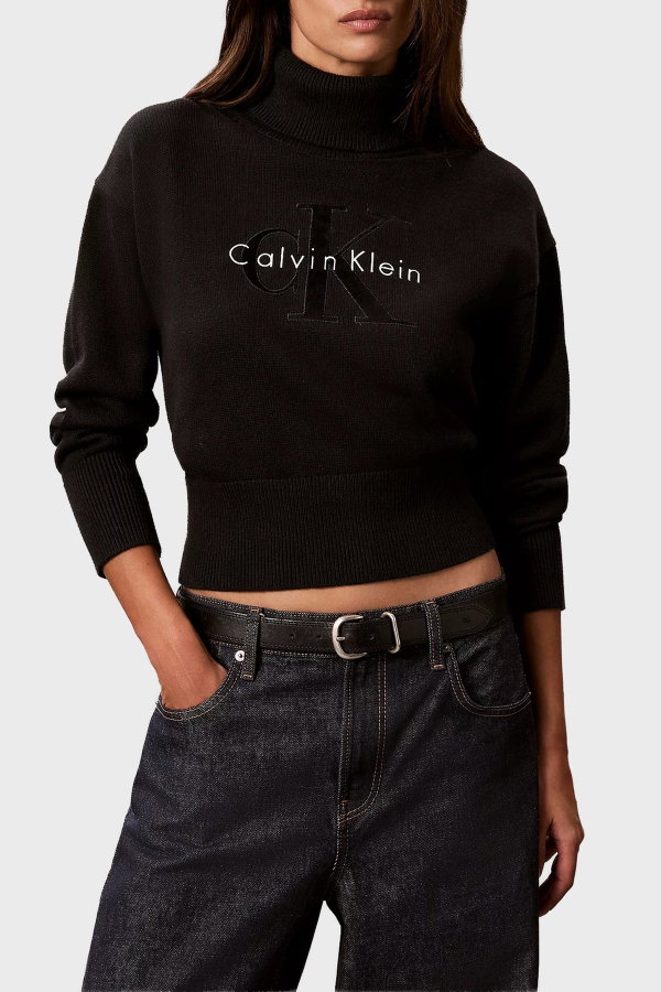 Calvin Klein Kadın Balıklı Yaka Kazak SIYAH