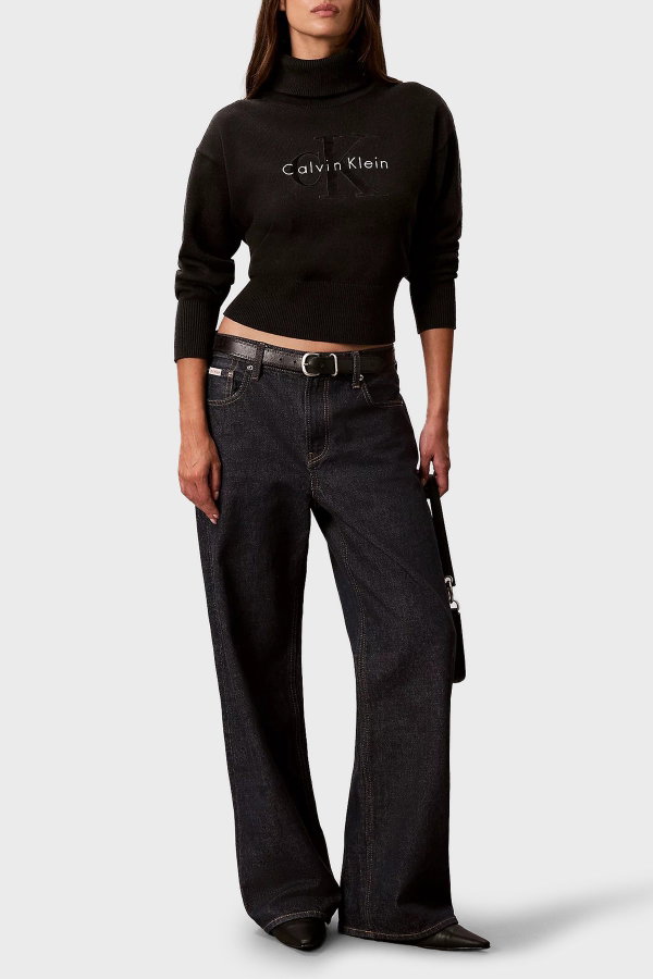 Calvin Klein Kadın Balıklı Yaka Kazak SIYAH
