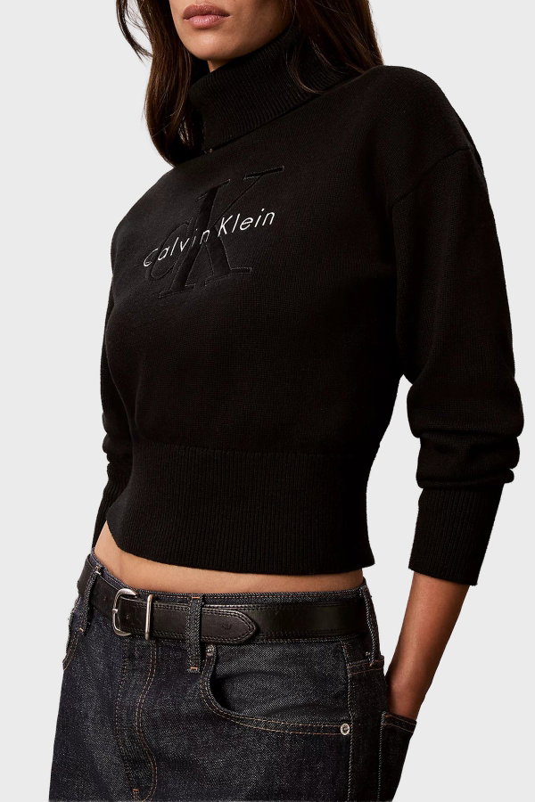 Calvin Klein Kadın Balıklı Yaka Kazak SIYAH