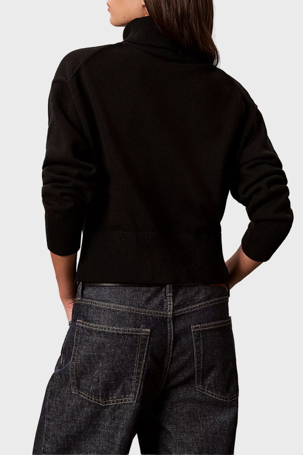 Calvin Klein Kadın Balıklı Yaka Kazak SIYAH