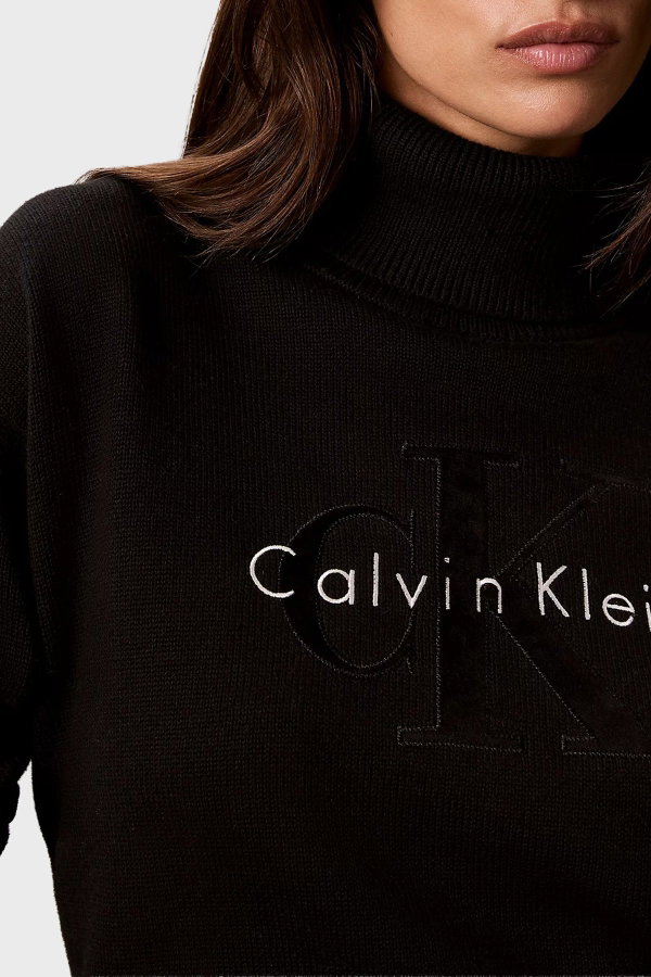 Calvin Klein Kadın Balıklı Yaka Kazak SIYAH