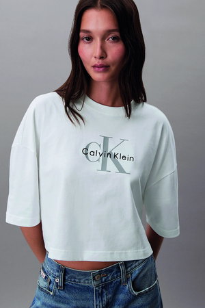 Calvin Klein Kadın Bisiklet Yaka T-shirt Beyaz