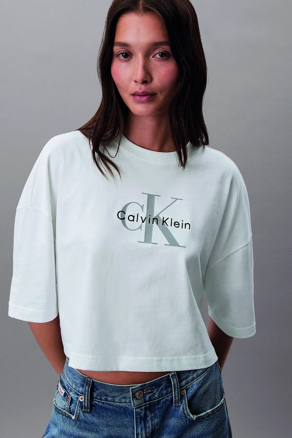 Calvin Klein Kadın Bisiklet Yaka T-shirt Beyaz