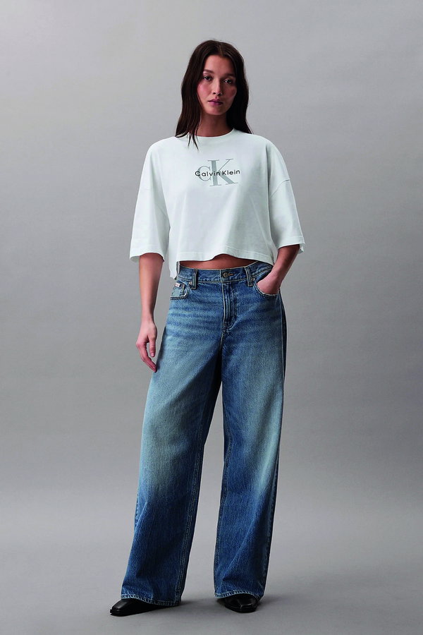 Calvin Klein Kadın Bisiklet Yaka T-shirt Beyaz